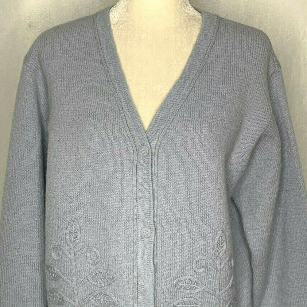 Coldwater Creek Cardigan Sweater L Blue Wool Snaps